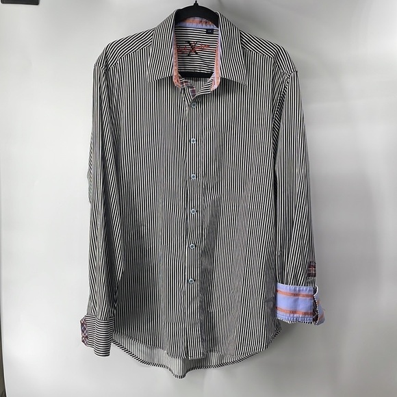 Robert Graham X flip cuff striped button shirt business standout suit sz Lg c - Picture 9 of 13